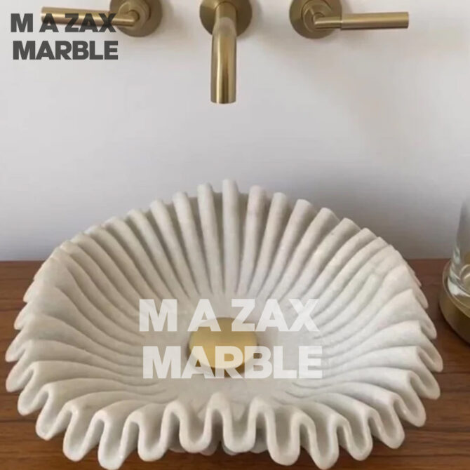 Wavy Edge White Marble Wash Basin