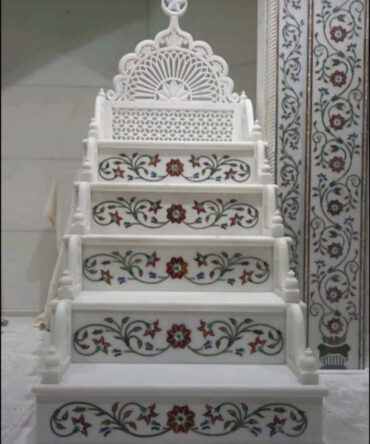 White Makrana Marble Minbar , Mimber with Inlay Work