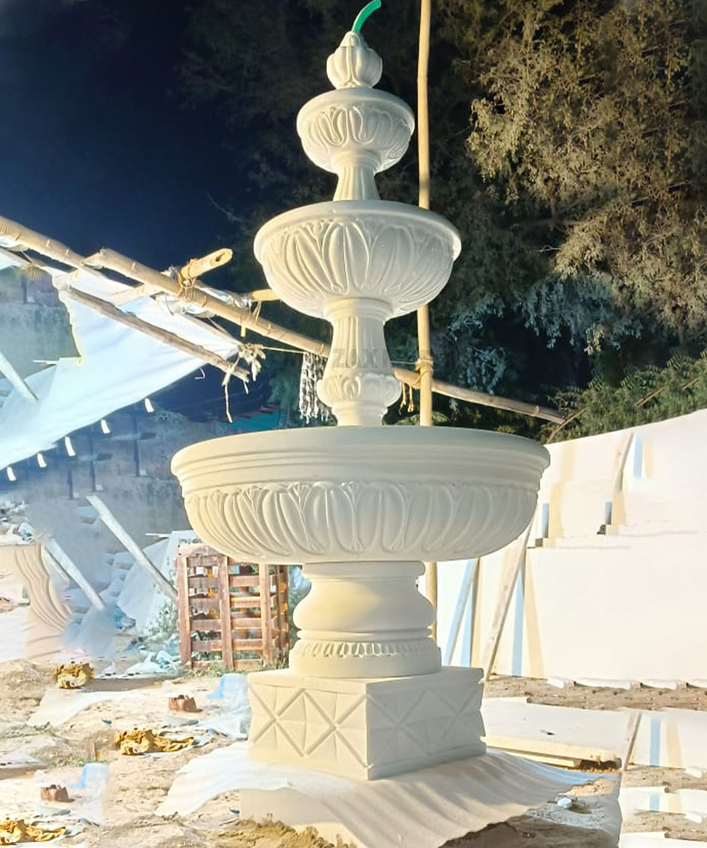 Kari Flower Work Fountain , White Fountain , Makrana Marble Fountain