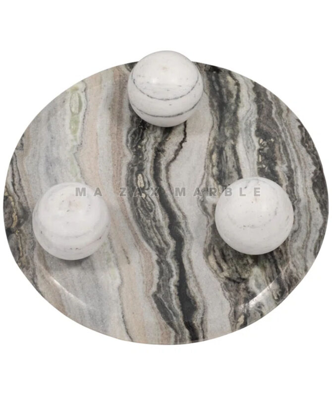 Makrana White Marble Coffee Table - Sphere Base Modern Marble Table - Image 2
