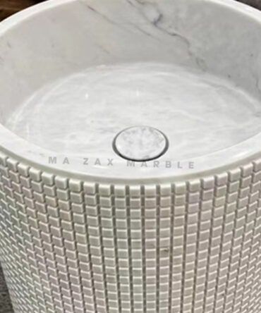 White Makrana Marble Pedestal Wash Basin – Luxury Freestanding Sink Use for Hotel , Resorts , Luxury home