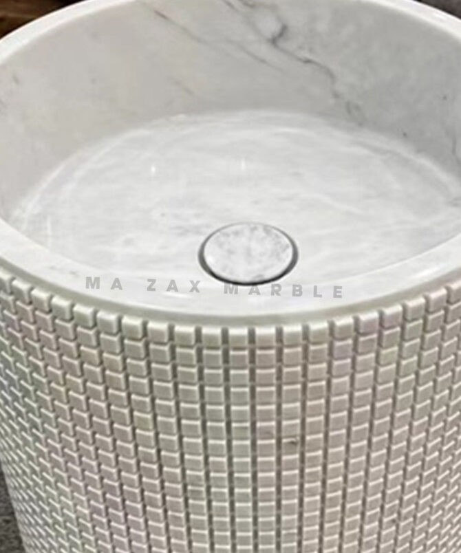 White Makrana Marble Pedestal Wash Basin – Luxury Freestanding Sink Use for Hotel , Resorts , Luxury home
