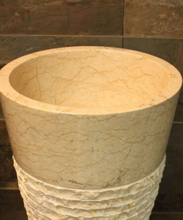 Natural Stone Beige/Yellow shain Textured Marble Pedestal Wash Basin