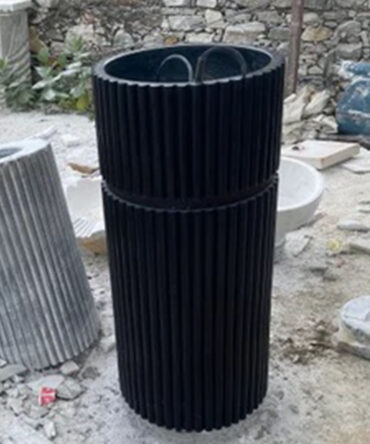 Natural Black Stone Fluted Pedestal Wash Basin