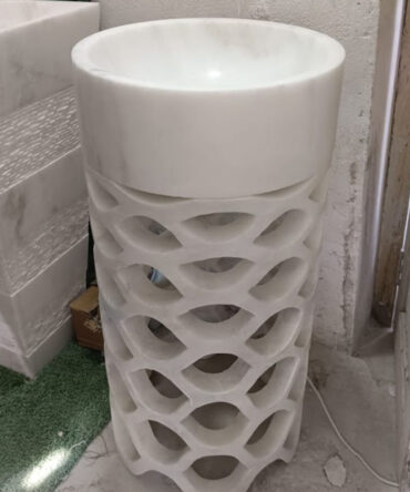 White Marble Holl jali Pedestal Wash Basin