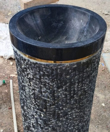 Black Marble Pedestal Wash Basin with Textured Finish and polish work