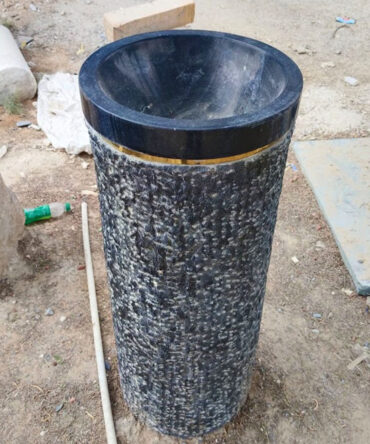 Black Marble Pedestal Wash Basin with Textured Finish and polish work