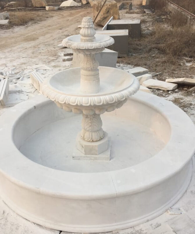 Rajnagar White Marble 2-Tier Fountain with Circular Water Tank