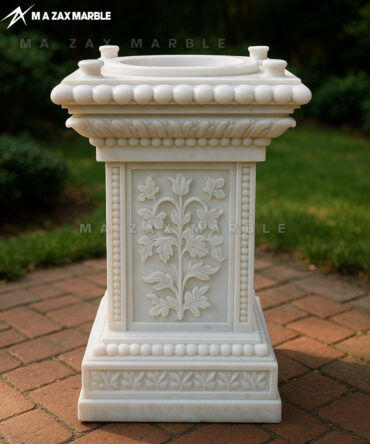 White Marble Flower Tulsi Pots I White Stone Tulsi Vrindavan | Tulsi Kyara