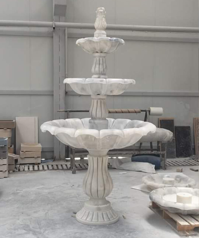 Makrana White Brown linke Marble Grand 3-Tier Fountain