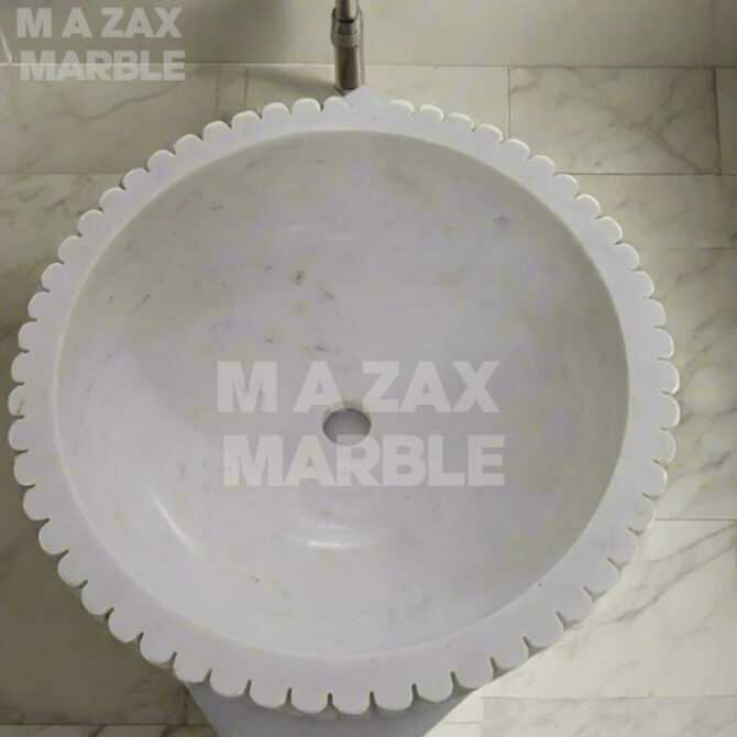 Scalloped Edge White Marble Wash Basin