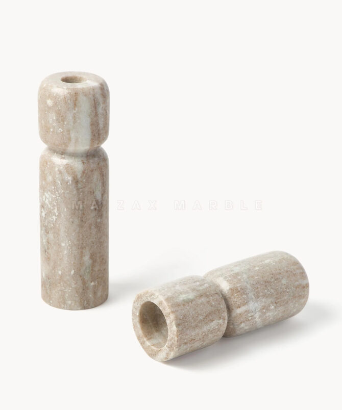 Luxury Beige Marble Candle Holders Smooth polished– Modern Handcrafted Decor for Home & Living by M A Zax Marble - Image 2