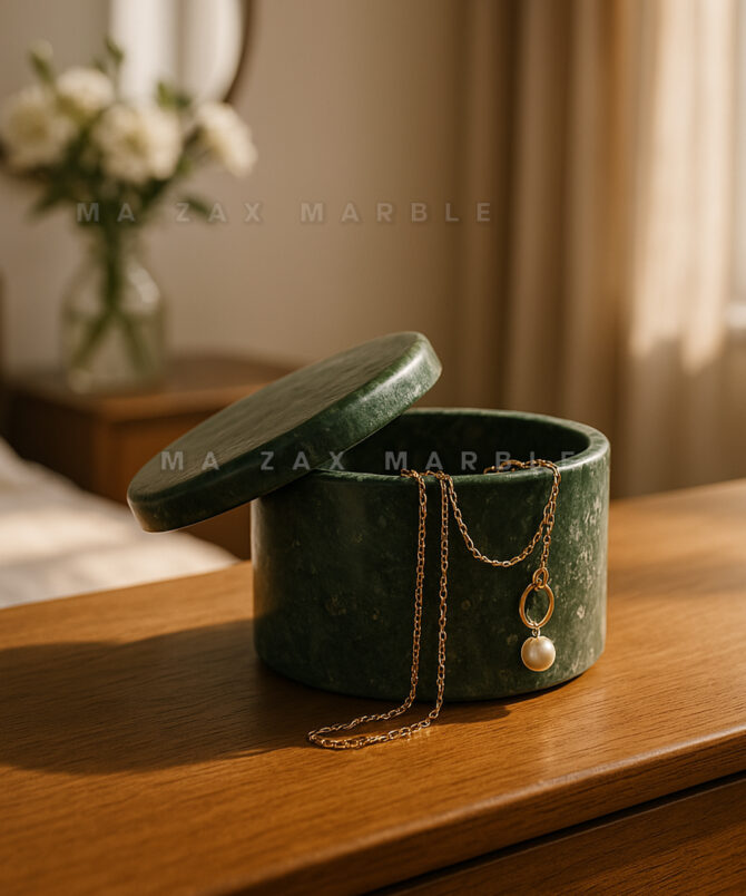 Handcrafted Green Stone Jewelry Box with Elegant Storage for Rings & Accessories | Premium Gifts | M A Zax Marble