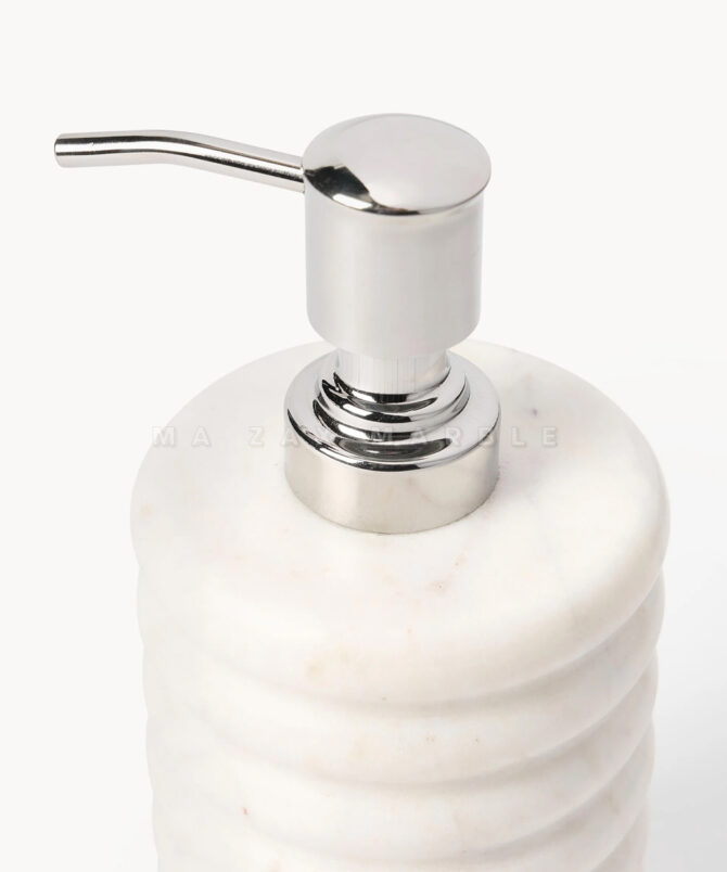 Luxury White Marble Bathroom Accessory Set – 4 Piece Ribbed Design | Rounding Design (Soap Dispenser, Tumbler, Storage Jar, Toothbrush Holder - Image 3