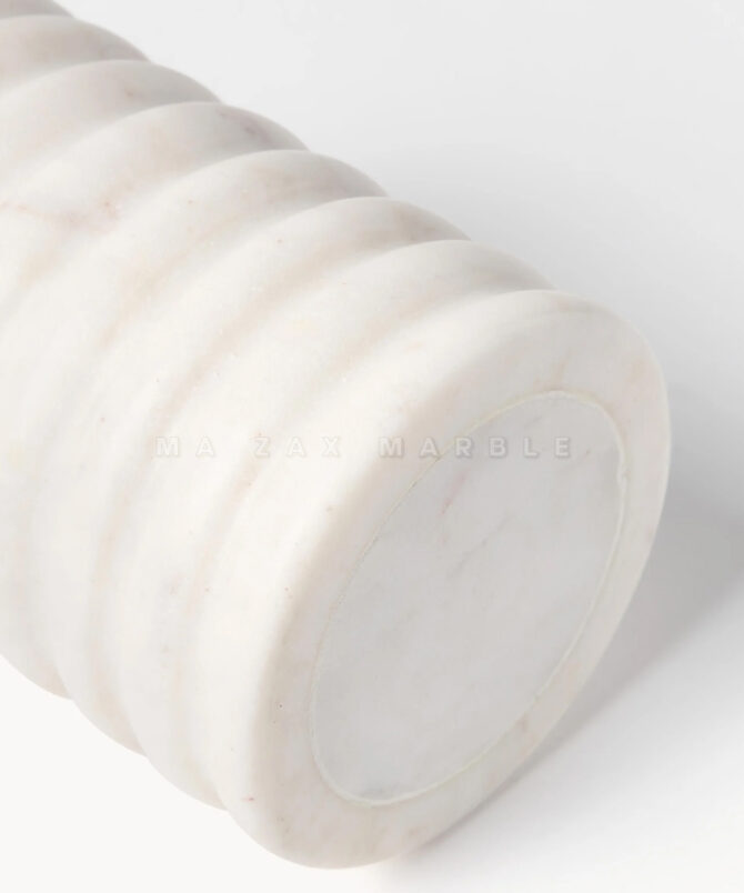 Luxury White Marble Bathroom Accessory Set – 4 Piece Ribbed Design | Rounding Design (Soap Dispenser, Tumbler, Storage Jar, Toothbrush Holder - Image 4