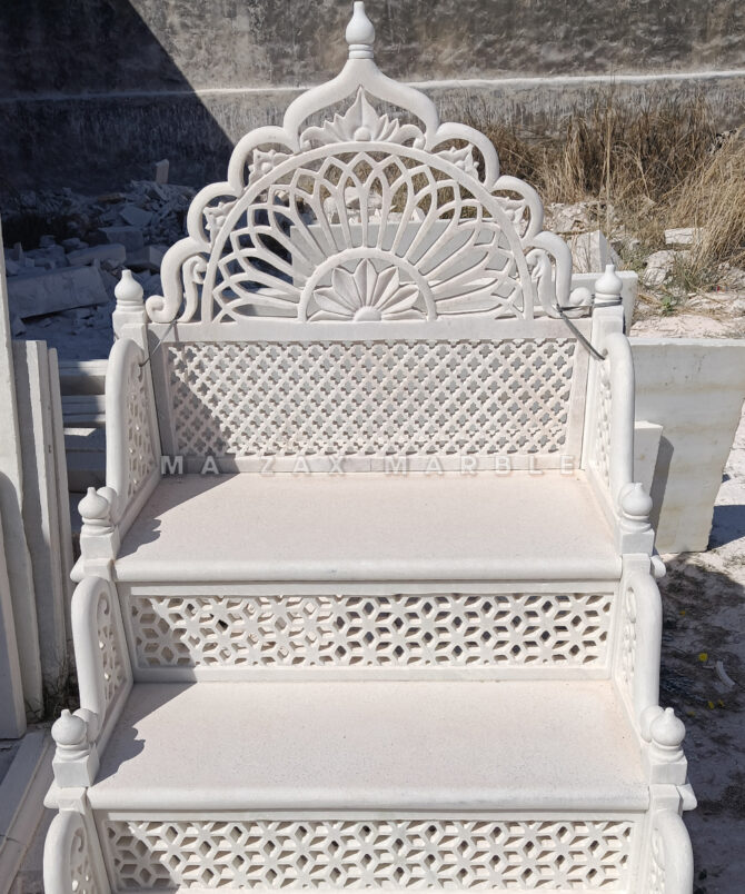 Premium Islamic White Marble Masjid Mimber – Handcrafted from Makrana Marble