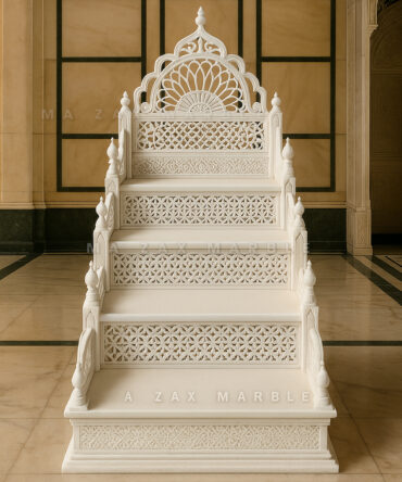 Premium Islamic White Marble Masjid Mimber/Minbar– Handcrafted from Makrana Marble