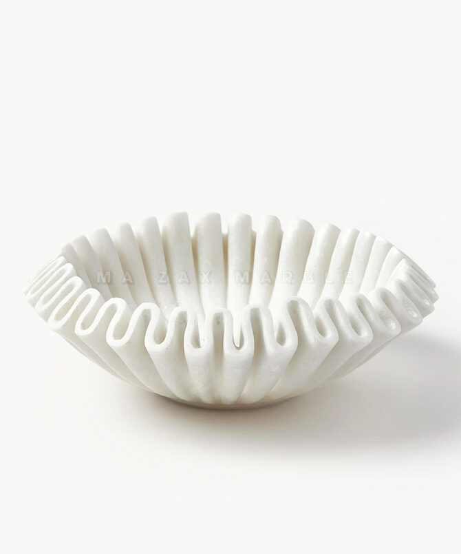 Handcrafted White Marble Fruit Bowl – Decorative Ruffle Design Centerpiece for Kitchen, Dining & Living Room | M A ZAX MABRLE - Image 2