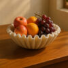 Handcrafted White Marble Fruit Bowl – Decorative Ruffle Design Centerpiece for Kitchen, Dining & Living Room | M A ZAX MABRLE | 9 x 5 inch