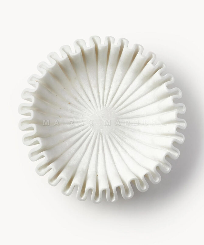 Handcrafted White Marble Fruit Bowl – Decorative Ruffle Design Centerpiece for Kitchen, Dining & Living Room | M A ZAX MABRLE - Image 3