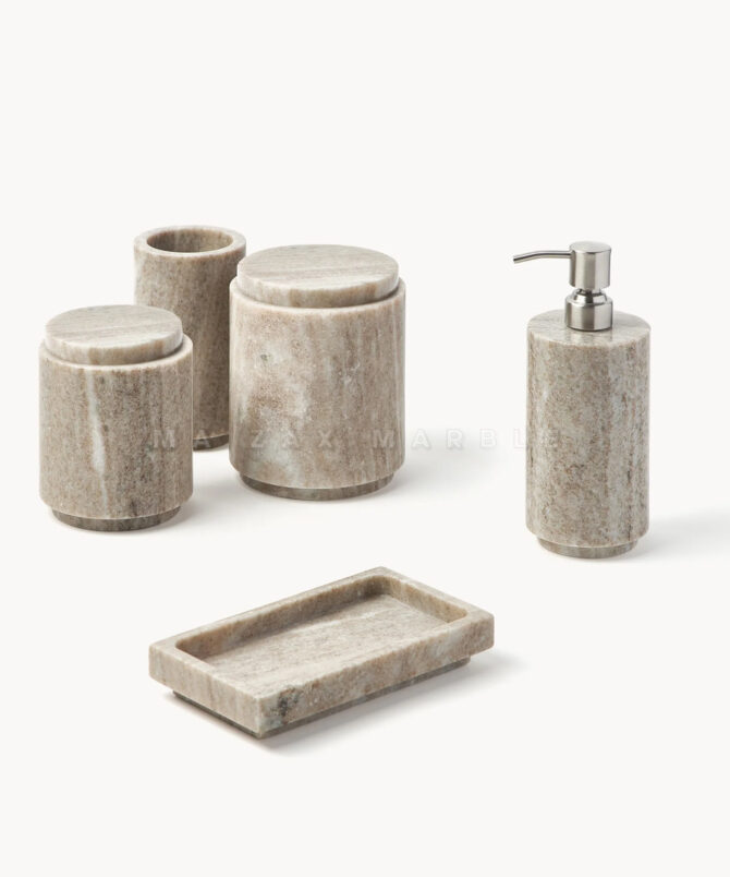 Premium Beige Marble Bathroom Set – 4-Piece Countertop Organizer - Image 5