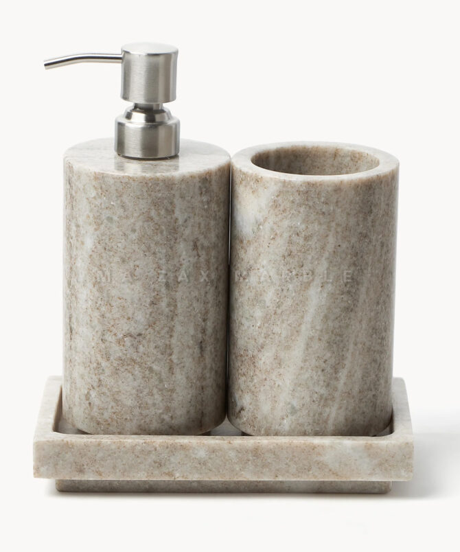 Premium Beige Marble Bathroom Set – 4-Piece Countertop Organizer - Image 6