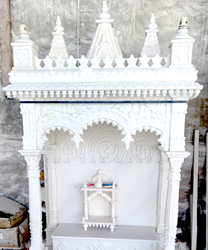 Premium White Natural Makrana Marble Carving Temple for Home & Office | Handcrafted Hindu Mandir and Tample