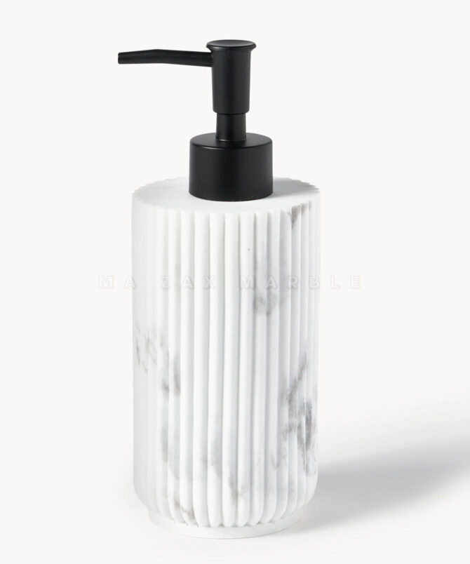 Modern White Marble Bathroom Accessories Set – Soap Dispenser, Tumbler & Brush Holder | MA ZAX MARBLE