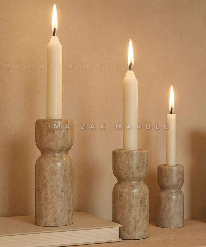 Luxury Beige Marble Candle Holders Smooth polished– Modern Handcrafted Decor for Home & Living by M A Zax Marble
