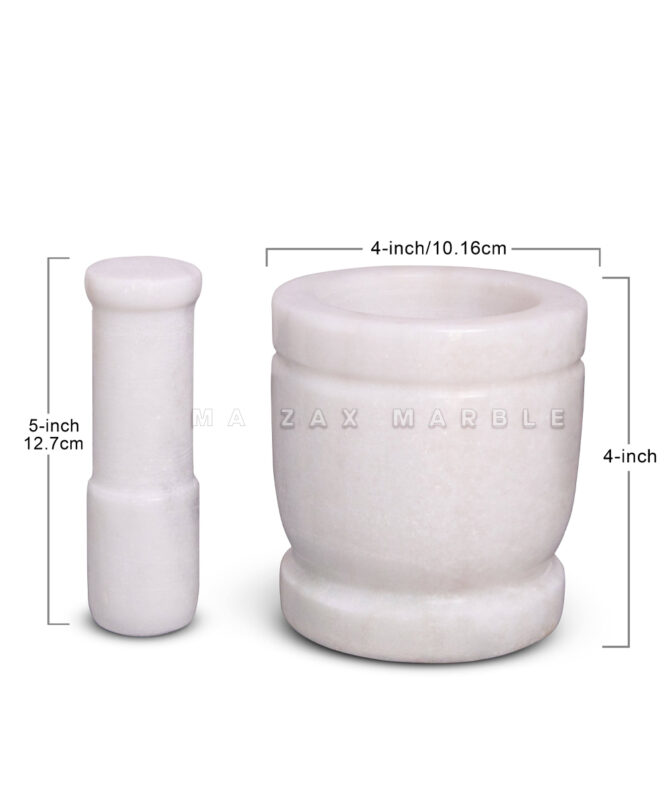Premium White Marble Imam Dasta – 4x4 Inch Mortar and 5-Inch Pestle | M A Zax Marble
