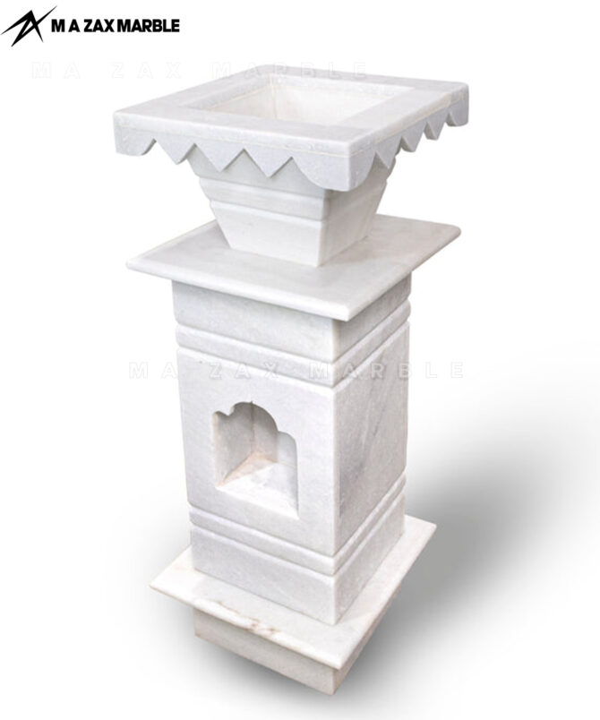 White Marble Tulsi Pot Decorate Home | Premium Marble Tulsi Stand