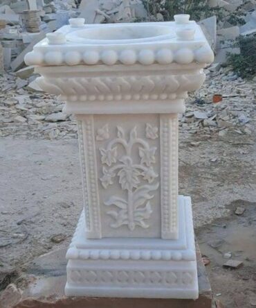 White Marble Tulsi Pot Decorate Home | Premium Marble Tulsi Stand