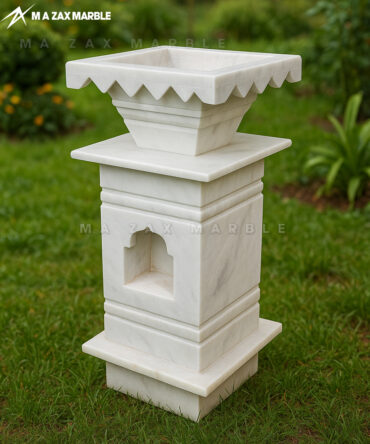 White Marble Tulsi Pot Decorate Home | Premium Marble Tulsi Stand