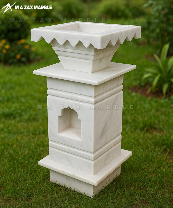White Marble Tulsi Pot Decorate Home | Premium Marble Tulsi Stand