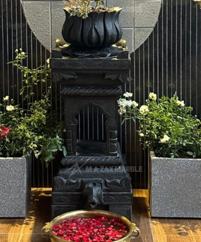 Black Stone Designer Tulsi Pot with-lotus-pot-and-nandi-design Customize Size- - Image 2