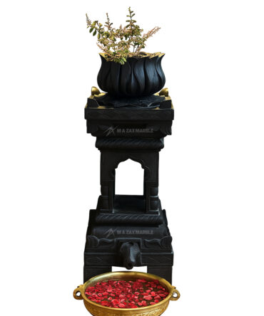 Black Stone Designer Tulsi Pot with-lotus-pot-and-nandi-design Customize Size-