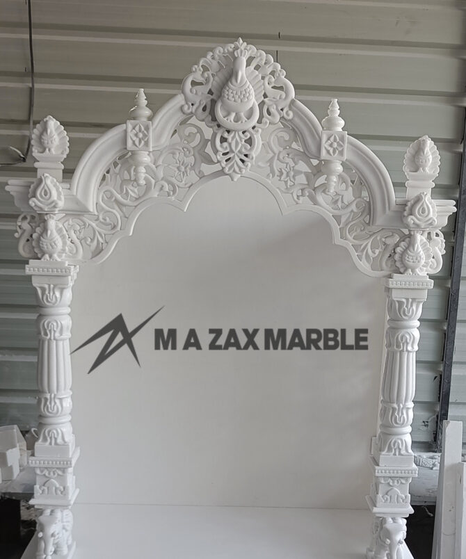 White Vatnam Marble Temple – Designer Peacock Carving Mandir for Home & Puja Room - Image 3