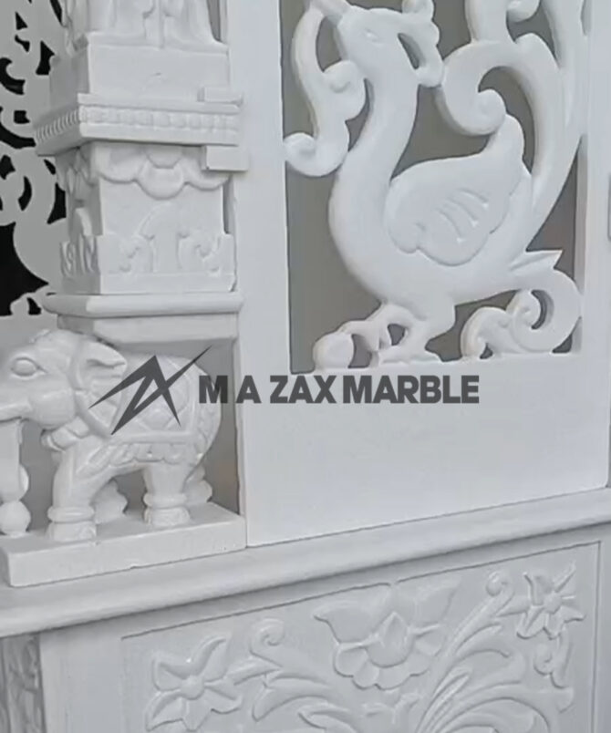 "White Vatnam Marble Temple with Peacock Carving – Handcrafted Designer Mandir for Home & Puja Room. Premium Makrana Marble Mandir with Elegant Design, Perfect for Daily Worship, Gifting & Spiritual Home Decor."White Vatnam Marble Temple, Designer Peacock Mandir, Marble Mandir for Home, Puja Room Temple, Makrana Marble Mandir