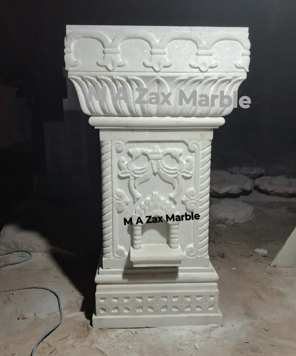 Makrana White Tulsi Pot Premium Quality Carving Handwork | White Tulsi Vrindavan