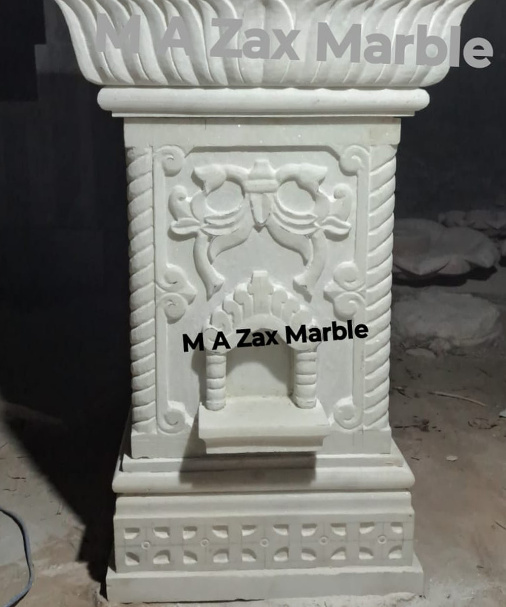 Makrana White Tulsi Pot Premium Quality Carving Handwork | White Tulsi Vrindavan - Image 3