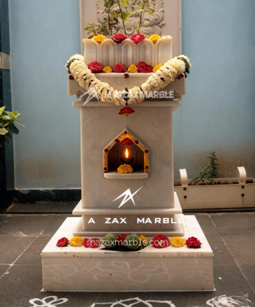 Designer White Marble Tulsi Vrindavan | Temple-Style Carved Tulsi Stand