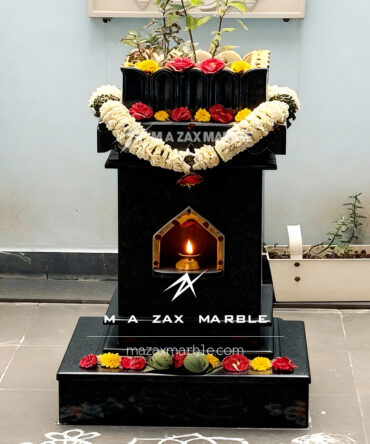 Polished Black Stone Tulsi Vrindavan | Heavy-Duty StoneTulsi Stand for Home