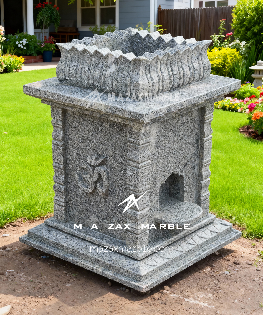 Heavy-Duty Granite Tulsi Pot for Home & Garden – Handcrafted Grey Stone Vrindavan | Light Color