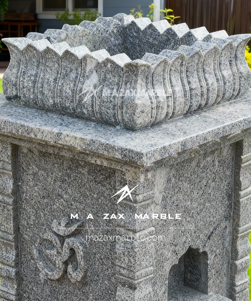 Heavy-Duty Granite Tulsi Pot for Home & Garden – Handcrafted Grey Stone Vrindavan | Light Color - Image 2