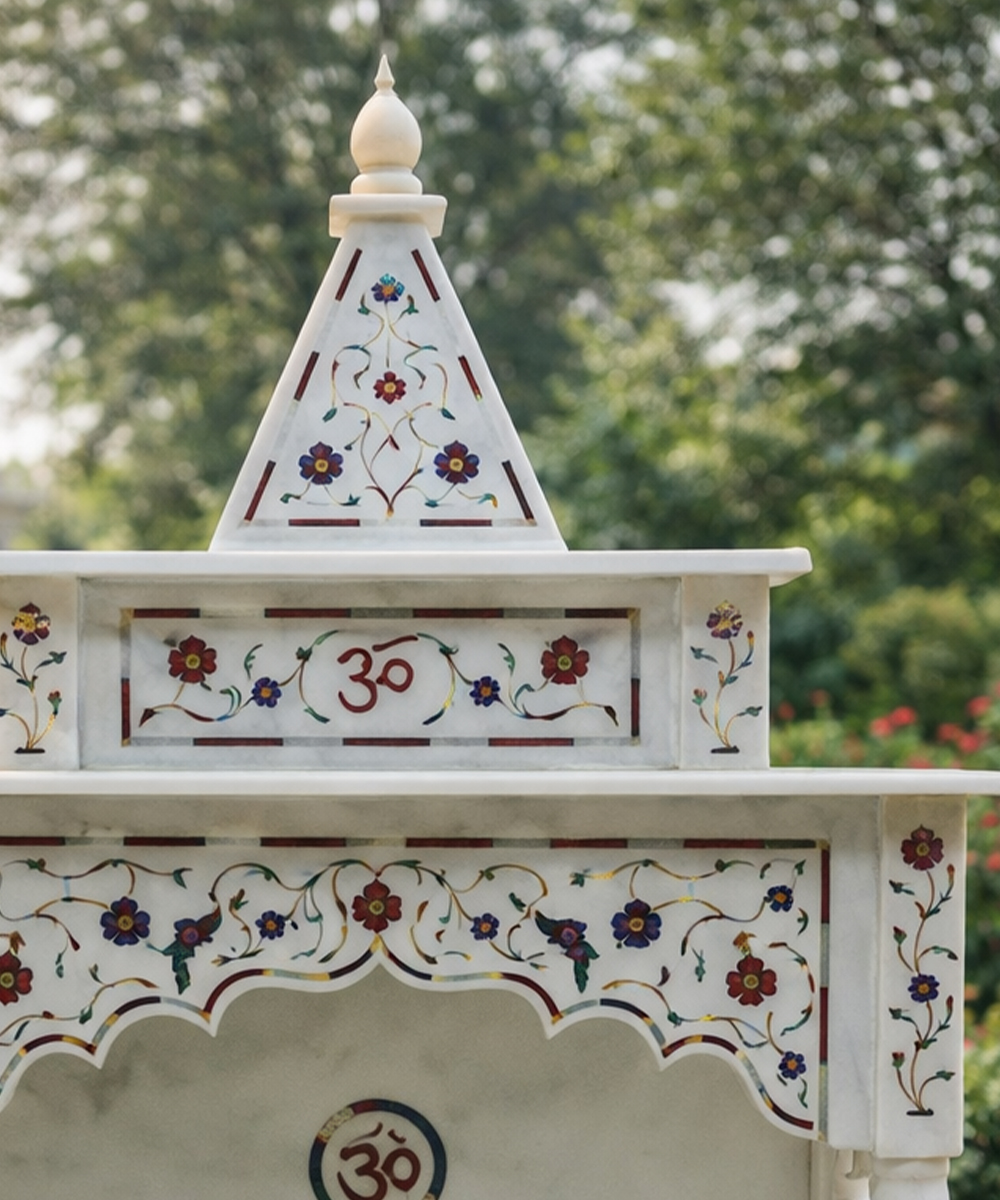 Premium White Marble Temple with Handcrafted Inlay Work | Marble Mandir – M A Zax Marble - Image 3