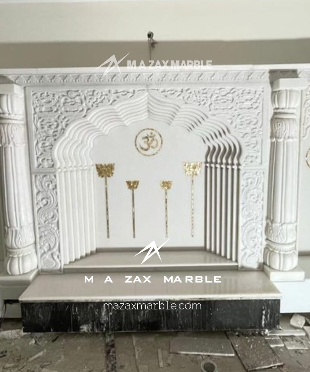 Premium White Marble Temple | Makrana Marble Mandir for Home with Hand Carving & Om Desig - Image 2