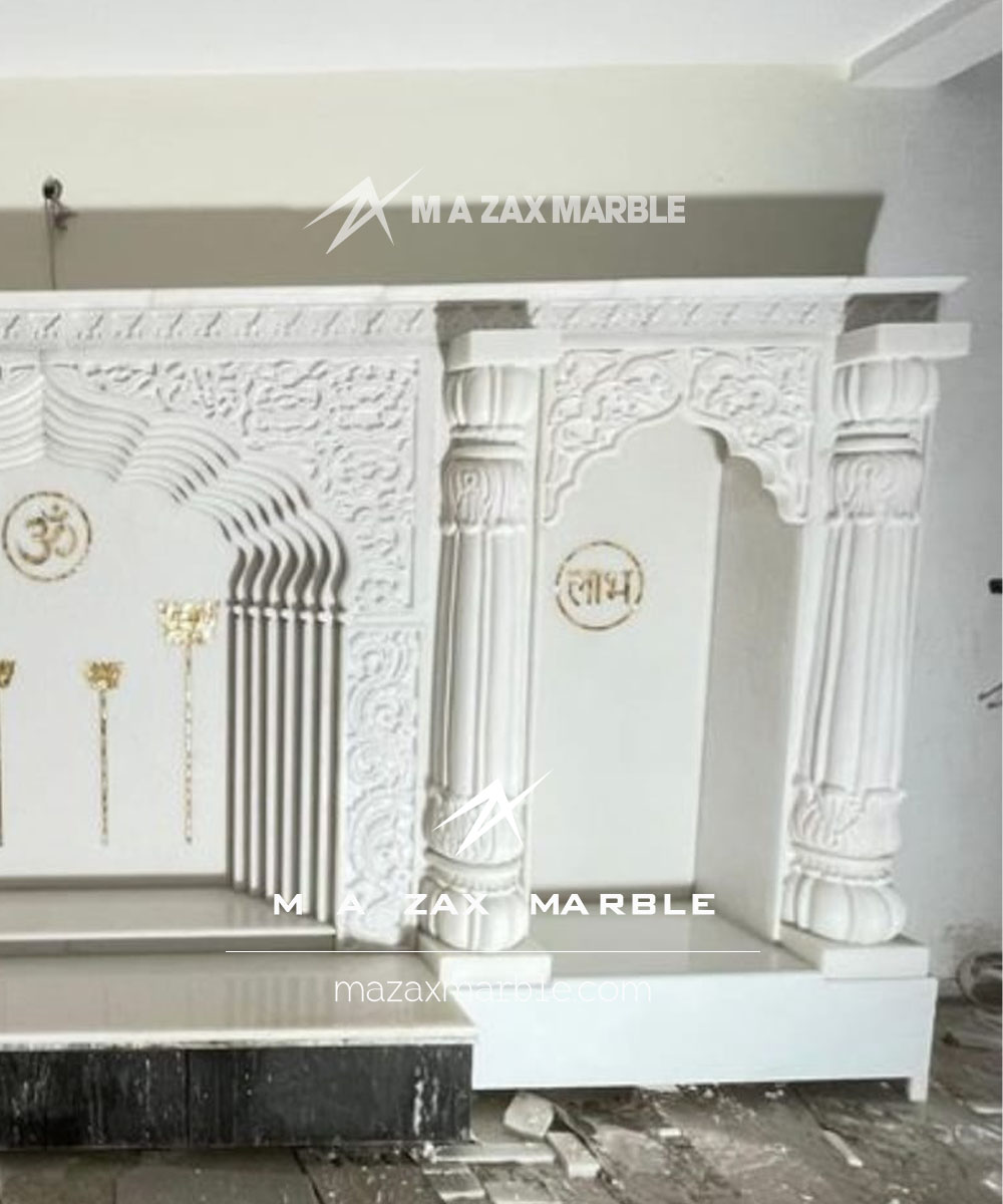 Premium White Marble Temple | Makrana Marble Mandir for Home with Hand Carving & Om Desig - Image 4