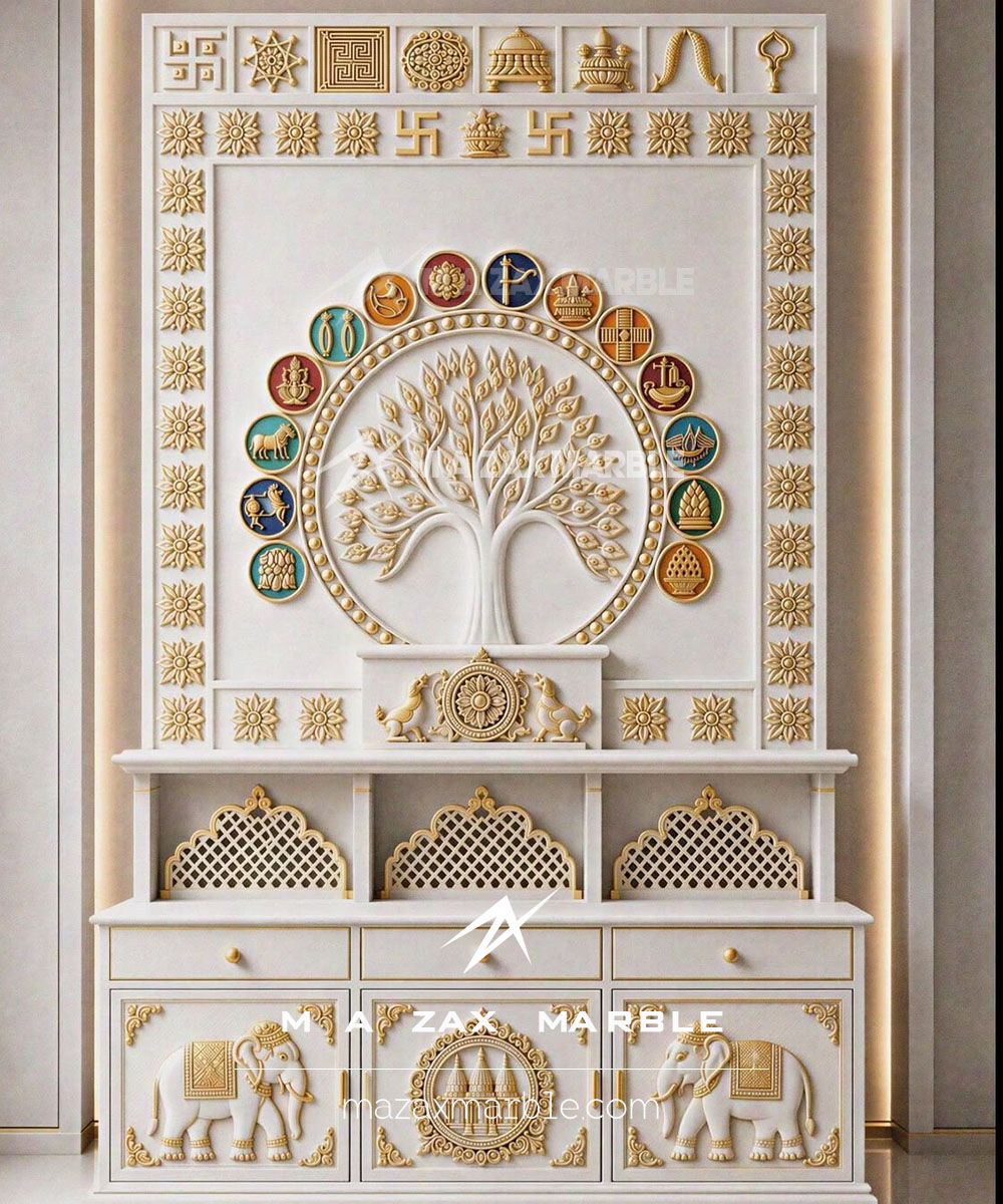 Vietnam White Marble Jain Mandir for Home | Luxury Marble Jain Temple