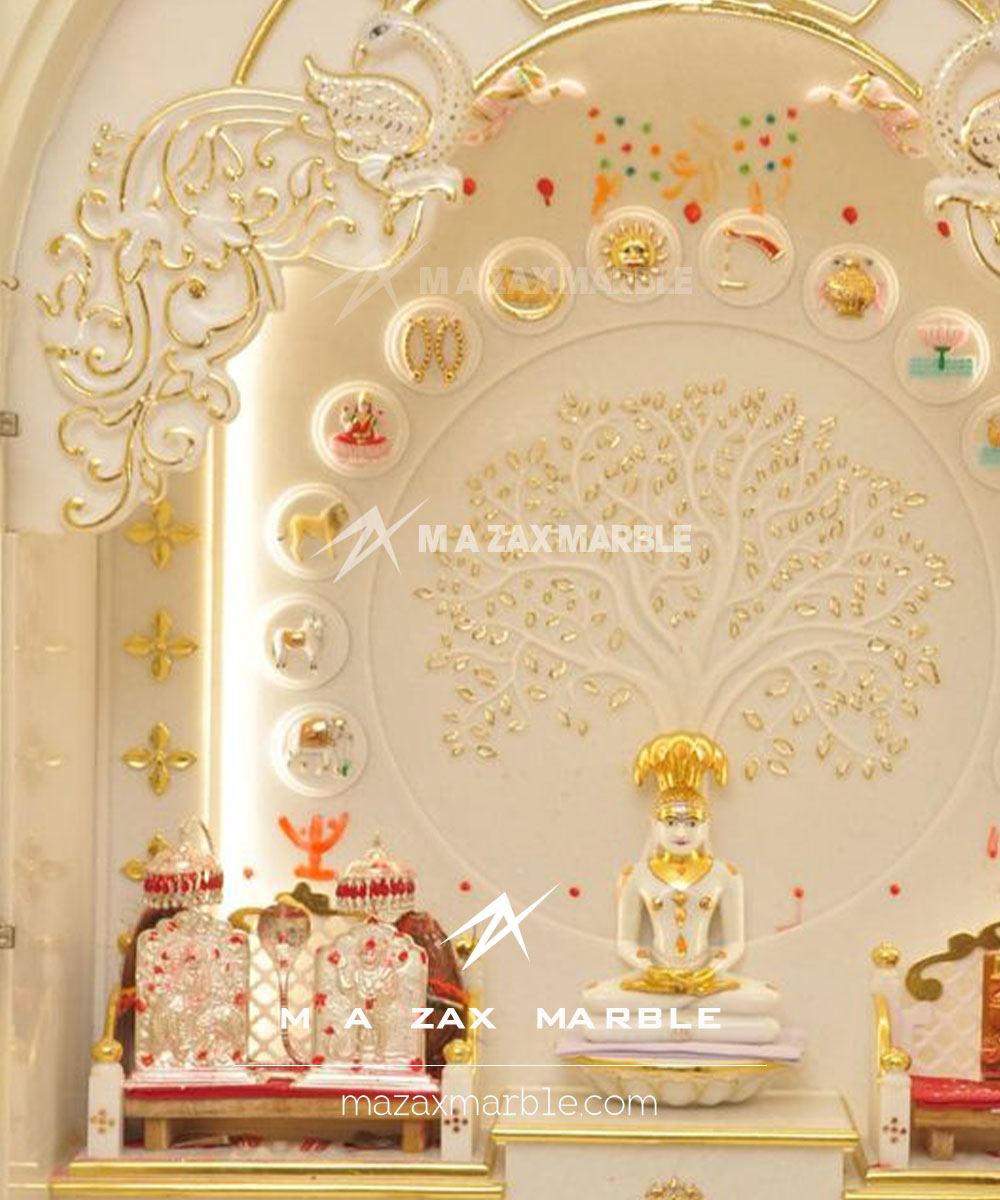 Medium Size Jain Marble Temple for Home | Premium White Marble Jain Mandir Design - Image 2