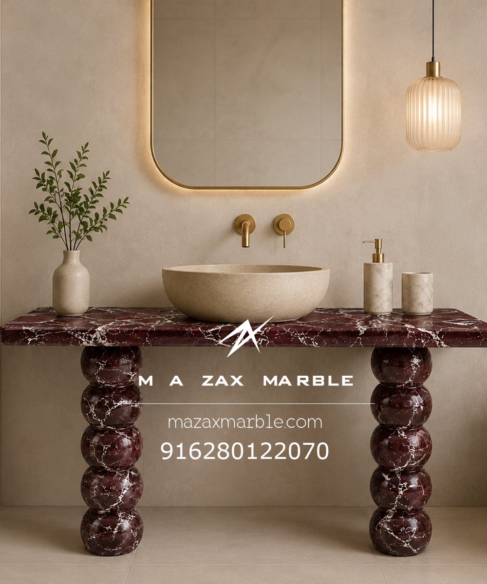 Rosso Levanto Marble Console Table | Luxury Sculptural Stone Furniture